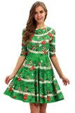 Vestido Vintage de Navidad con Estampado Verde