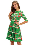 Vestido Vintage de Navidad con Estampado Verde