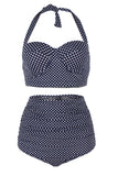 Vintage Navy Polka Dots Traje de baño