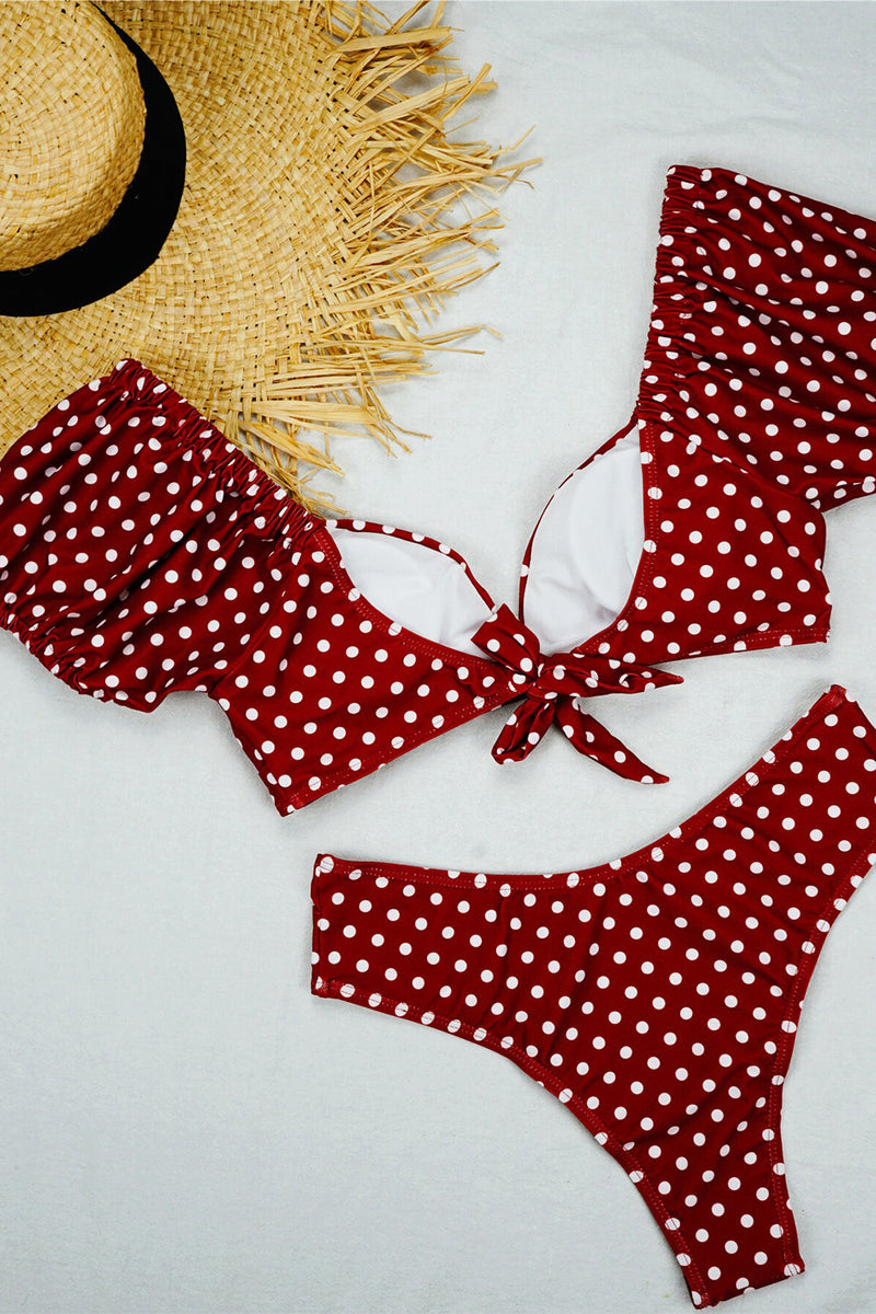 Cargar imagen en el visor de la galería, Bikini de mangas abullonadas y lunares con cuello en V