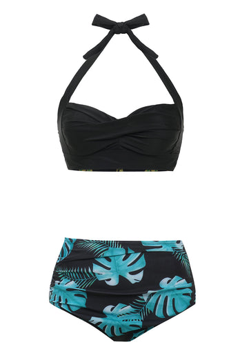 Hojas Verdes Negras Dos Piezas Bikini