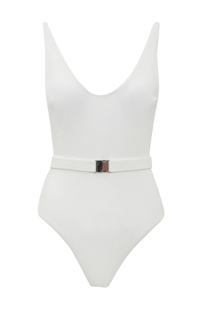 Cargar imagen en el visor de la galería, Traje de baño blanco de una pieza con cuello en V