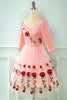 Cargar imagen en el visor de la galería, Vestido vintage de malla de encaje rosa bordado