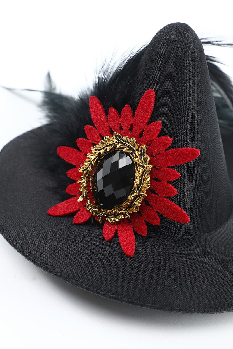 Cargar imagen en el visor de la galería, Sombrero de bruja de Halloween para mujeres negras con plumas