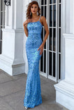 Blue Mermaid Sequin Long Prom Dress