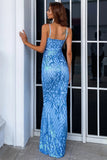 Blue Mermaid Sequin Long Prom Dress