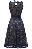 Navy Vintage Lace Halloween Vestido