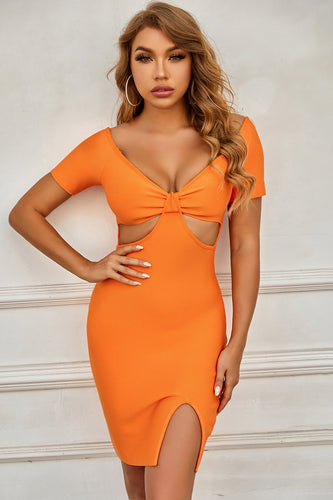 Sexy V Cuello Naranja Vestidos de coctel