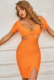 Sexy V Cuello Naranja Vestidos de coctel