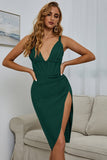Deep V Cuello Albaricoque Vestido de cóctel con hendidura