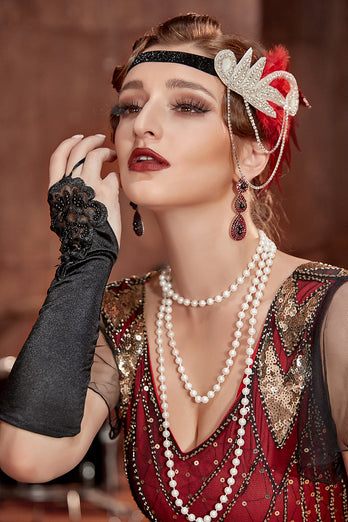 Conjunto de accesorios de vestuario rojo de la década de 1920