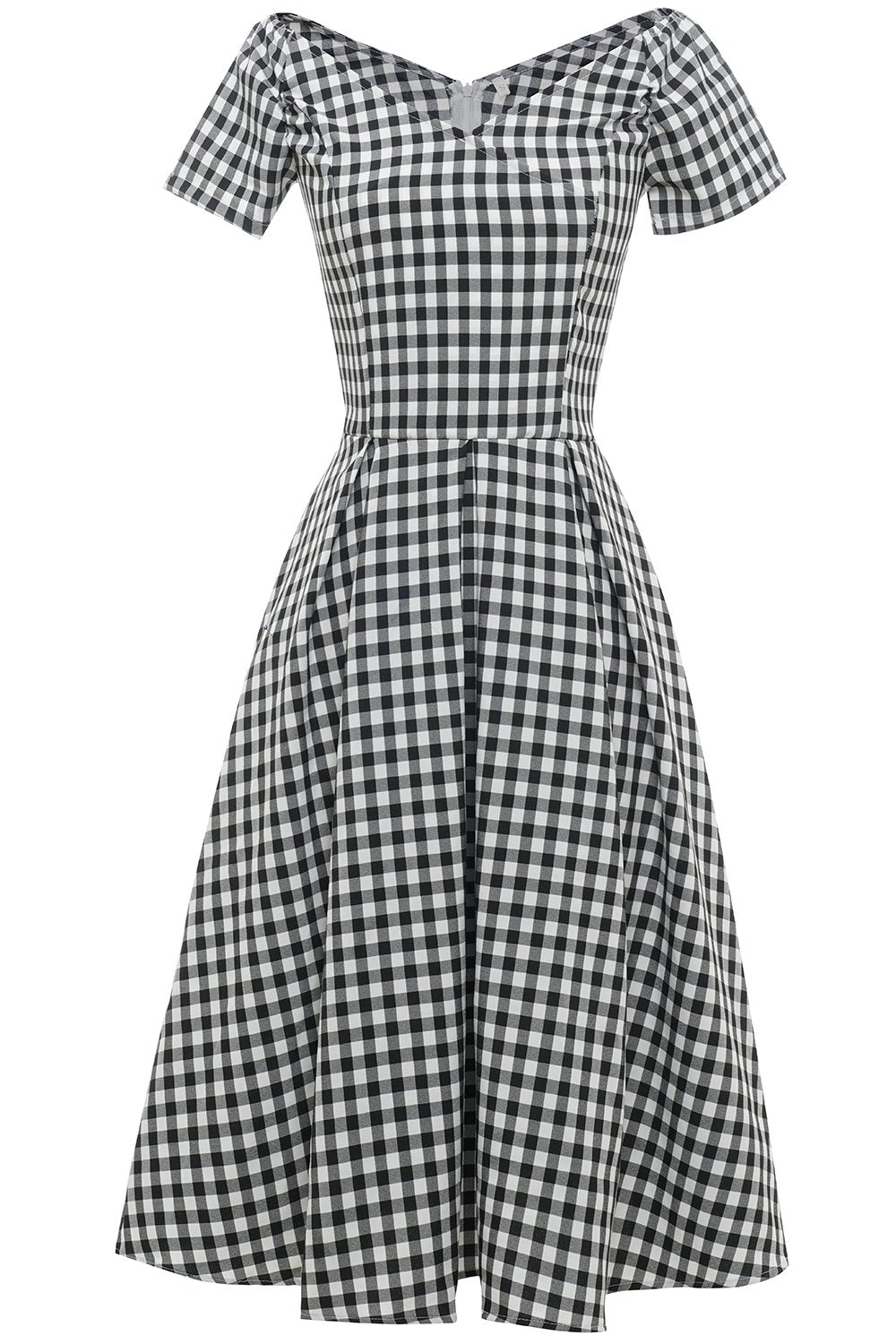 Vestido a cuadros en blanco y negro Vintage de la década de 1950