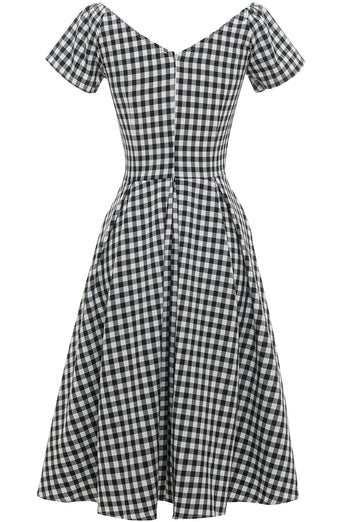 Vestido a cuadros en blanco y negro Vintage de la década de 1950