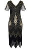 Cargar imagen en el visor de la galería, Vestido flapper negro de los años 20 con cuello en V