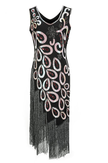 Vestido estilo flapper de los años 20 con cuello en V asimétrico