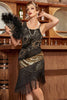 Cargar imagen en el visor de la galería, Negro Dorado Gatsby Vestido de la década de 1920