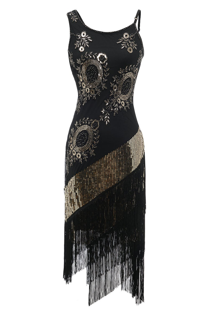 Cargar imagen en el visor de la galería, Vestido Seuqins Gatsby de flecos negros