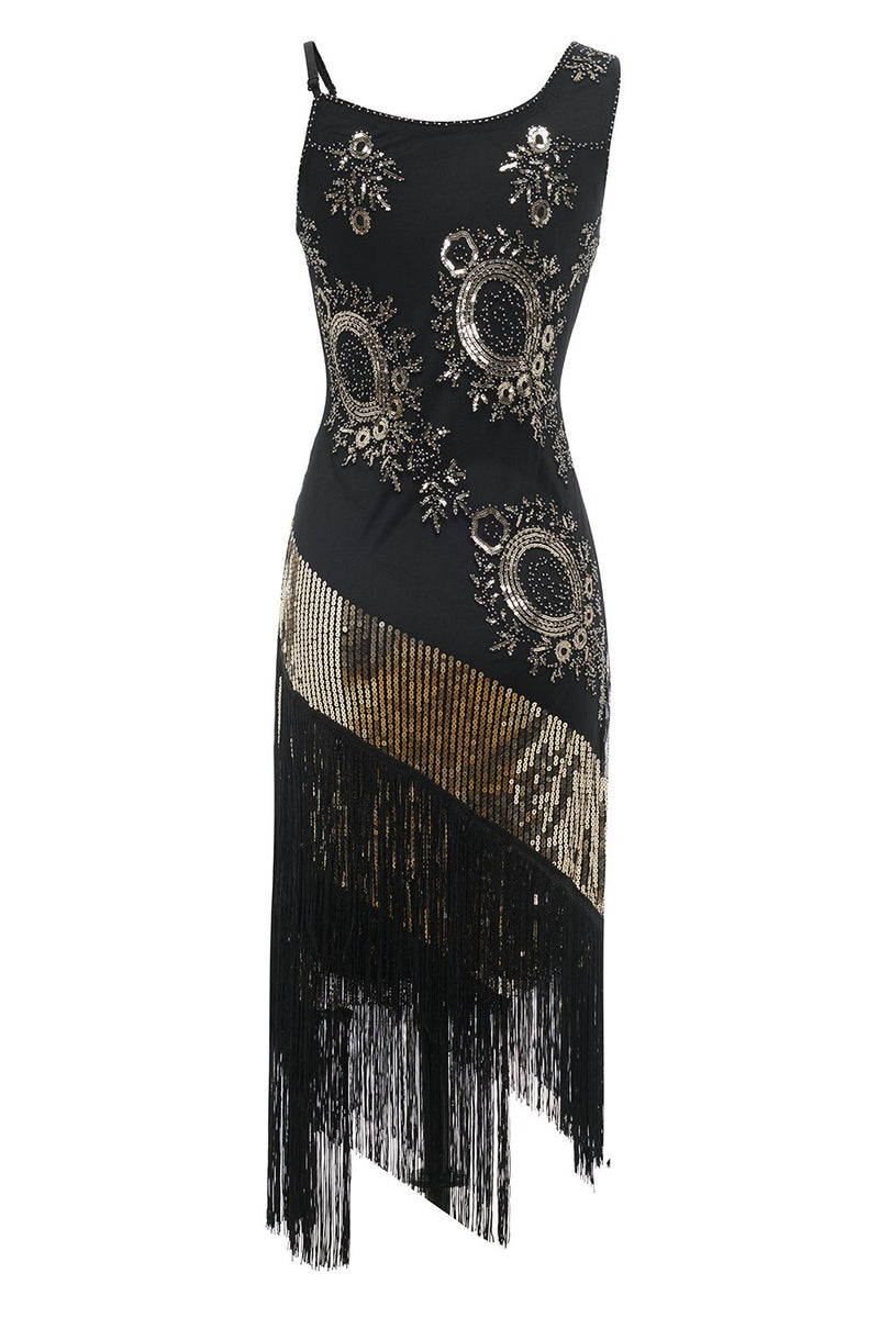 Cargar imagen en el visor de la galería, Vestido Seuqins Gatsby de flecos negros
