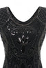 Cargar imagen en el visor de la galería, Negro cuello en V Fringe Sequins 1920s Vestido