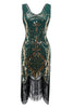 Cargar imagen en el visor de la galería, Negro cuello en V Fringe Sequins 1920s Vestido