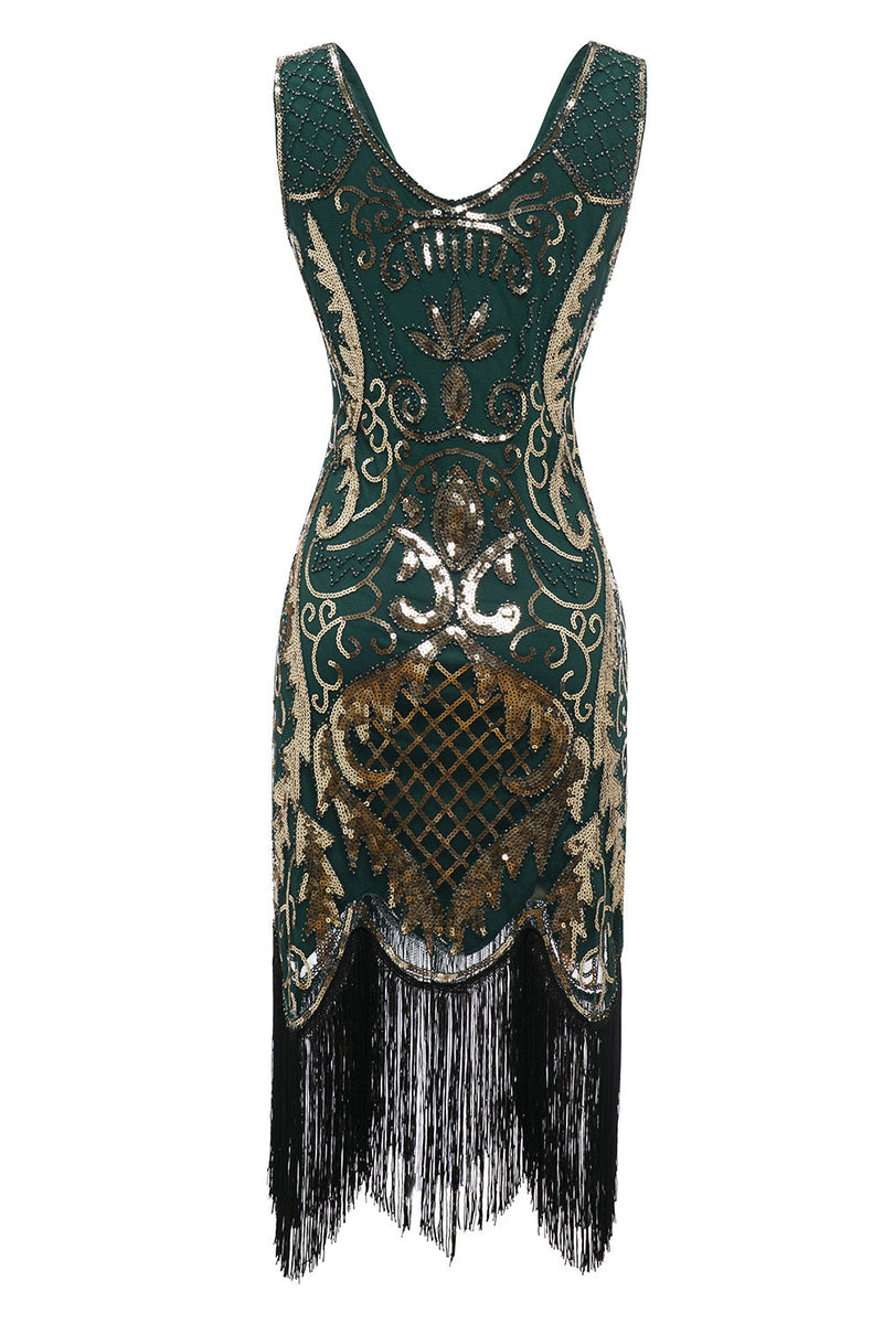 Cargar imagen en el visor de la galería, Negro Cuello en V Gatsby 1920s Flapper Vestido