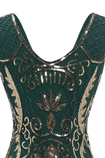 Negro cuello en V Fringe Sequins 1920s Vestido