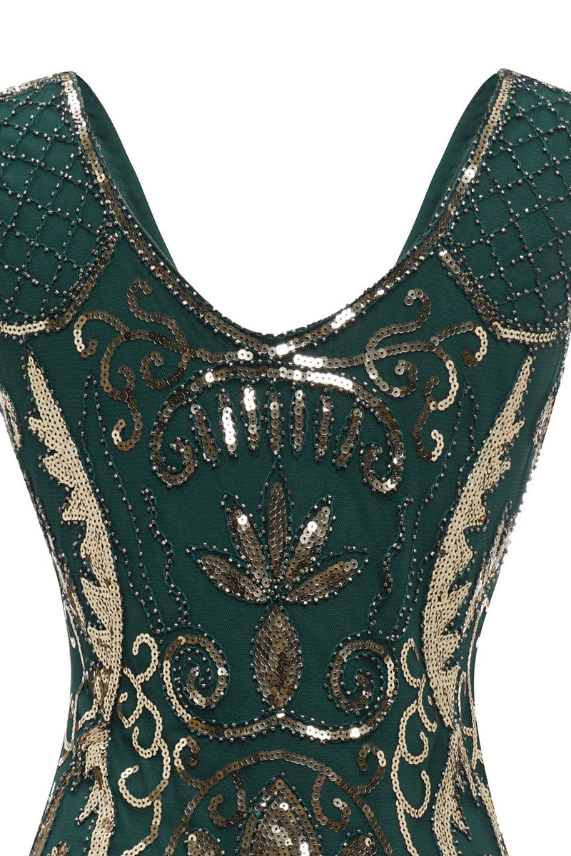 Cargar imagen en el visor de la galería, Negro cuello en V Fringe Sequins 1920s Vestido