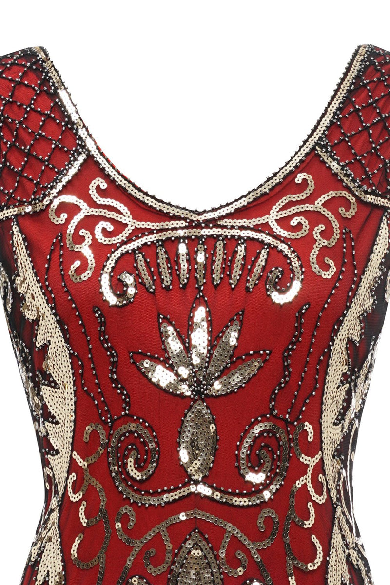 Cargar imagen en el visor de la galería, Negro cuello en V Fringe Sequins 1920s Vestido