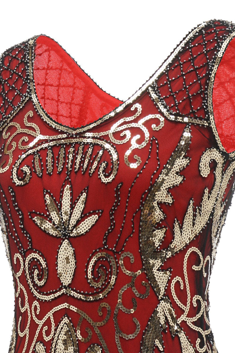 Cargar imagen en el visor de la galería, Negro cuello en V Fringe Sequins 1920s Vestido