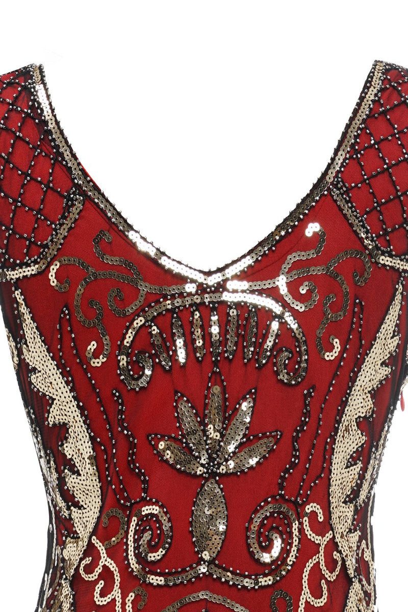 Cargar imagen en el visor de la galería, Negro cuello en V Fringe Sequins 1920s Vestido