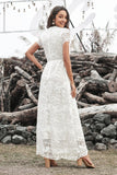 Vestido de fiesta de novia de encaje blanco con cuello en V