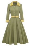 Army Green Mangas Largas Fall Vintage Dress