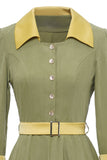 Army Green Mangas Largas Fall Vintage Dress