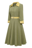 Army Green Mangas Largas Fall Vintage Dress