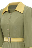 Army Green Mangas Largas Fall Vintage Dress