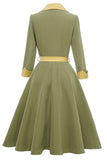 Army Green Mangas Largas Fall Vintage Dress