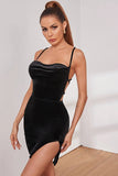 Bodycon Spaghetti Straps Black Velvet Holiday Party Dress