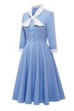 Blue Button Vintage 1950s Vestido con Bowknot