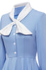 Cargar imagen en el visor de la galería, Blue Button Vintage 1950s Vestido con Bowknot