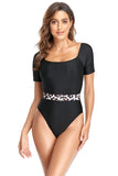 Cuello cuadrado Negro One Piece Swimwear