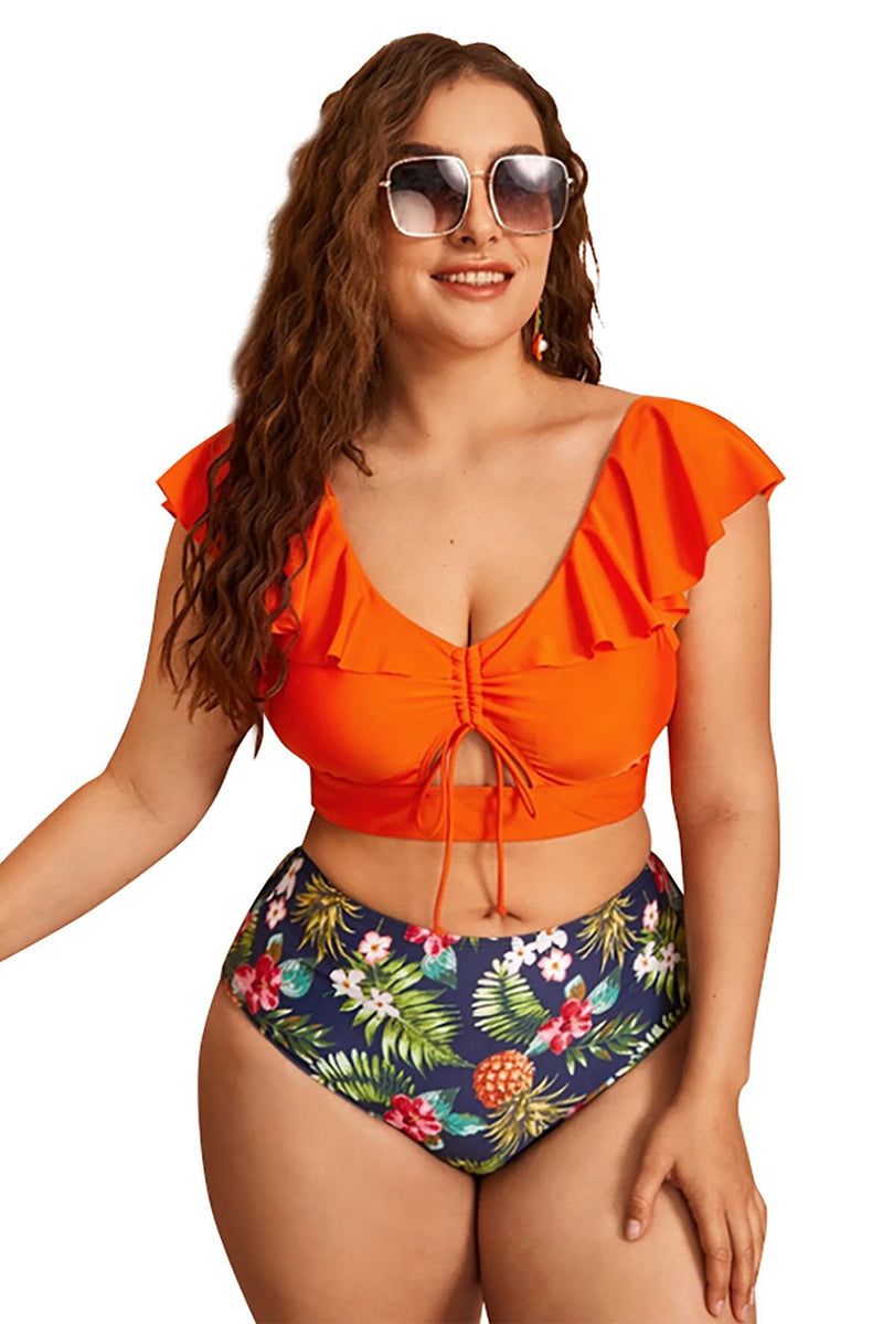 Cargar imagen en el visor de la galería, Bikini Floral Naranja De Talla Grande
