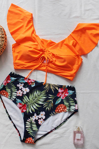 Bikini Floral Naranja De Talla Grande