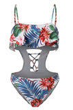 Trajes de baño Floral Lace Up One Piece
