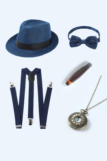 Conjunto de accesorios azules de la década de 1920 para hombres
