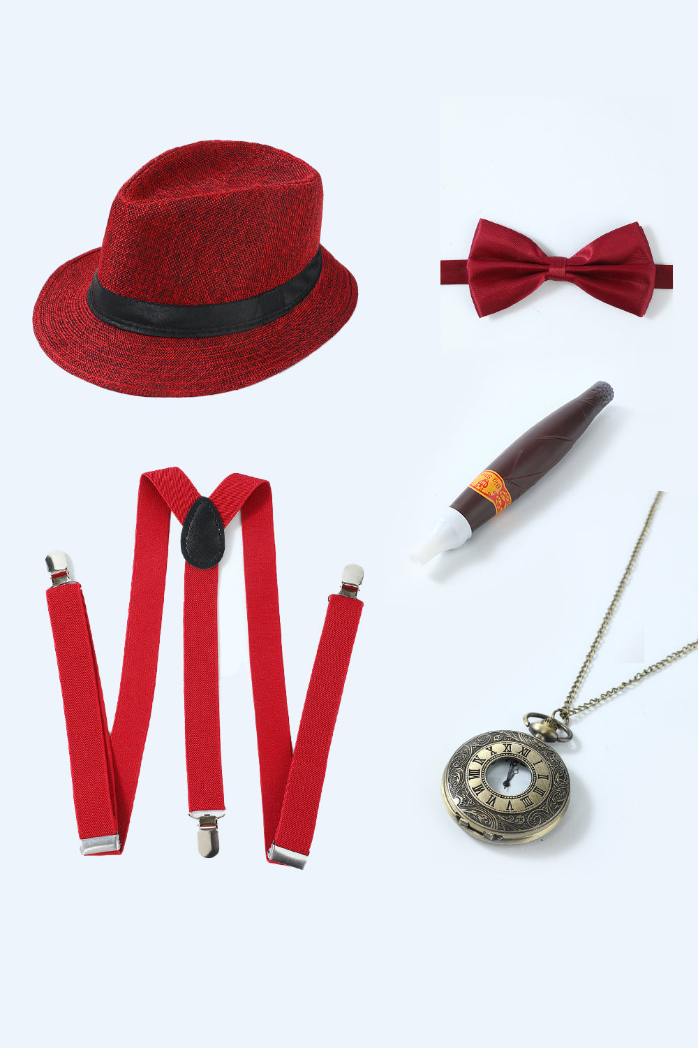 Conjunto de accesorios rojos de la década de 1920 para hombres
