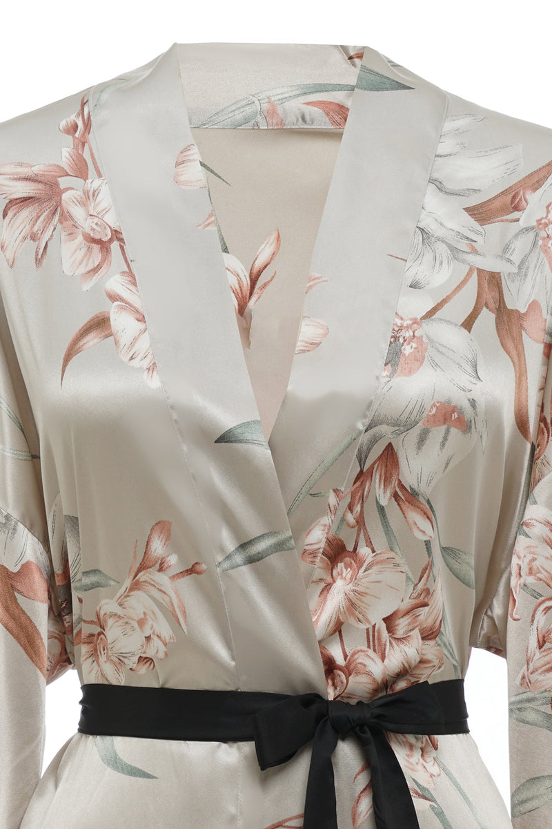 Cargar imagen en el visor de la galería, Túnica nupcial floral satinada gris claro