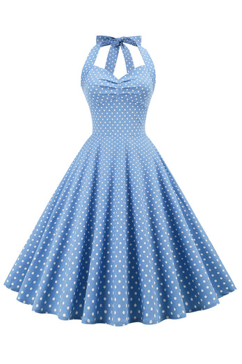 Vestido retro de lunares Halter Open Back