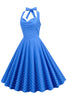 Cargar imagen en el visor de la galería, Halter Azul Vestido vintage de lunares sin espalda