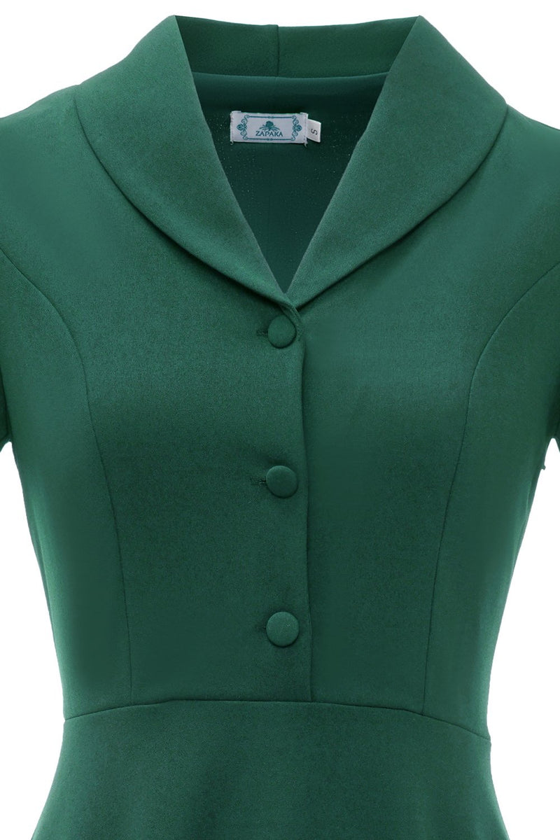 Cargar imagen en el visor de la galería, Navy Short Sleeves Button Vintage Dress