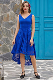 Vestido de encaje asimétrico azul real